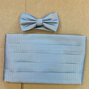 Silver Herringbone Cummerbund and Bow Tie